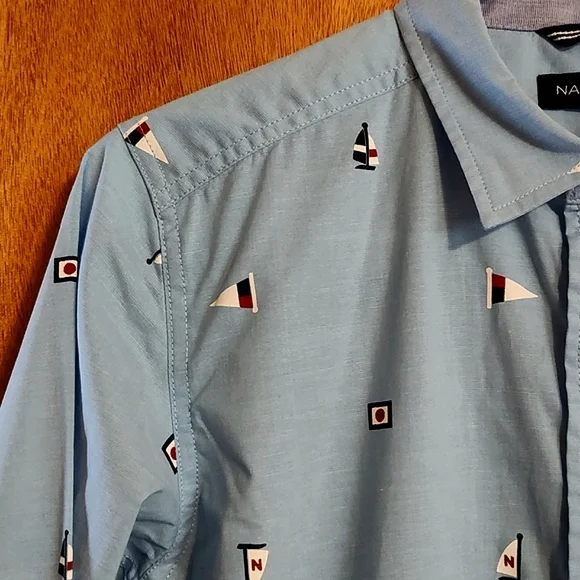 NWOT Nautica Boys Button Down Shirt Blue Sailboat Print Cotton Blend M 10/12 - Picture 5 of 8